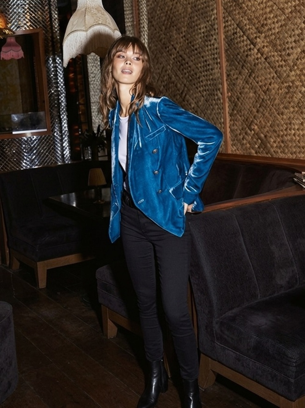 L’Agence Kenzie Velvet Blazer Cortez Blue Size 2 Double Breasted NWT - Picture 3 of 16